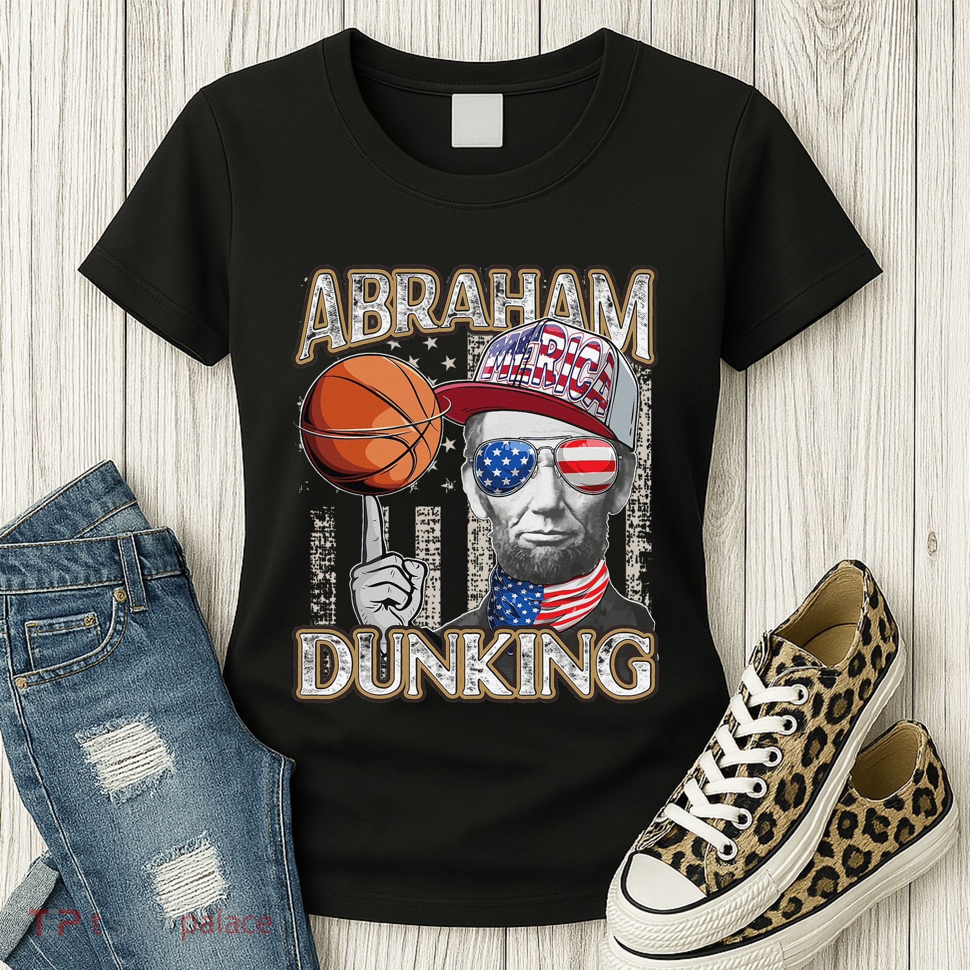 Abraham Dunking Abe Lincoln Basketball Patriotic 4th of July Women's T-Shirt