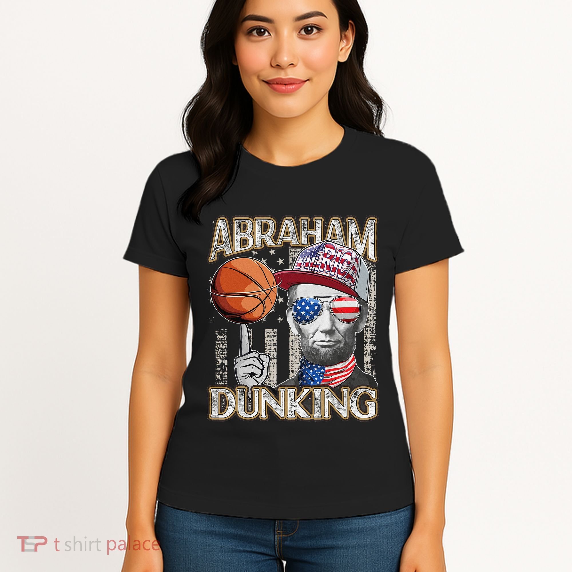 Abraham Dunking Abe Lincoln Basketball Patriotic 4th of July Women's T-Shirt