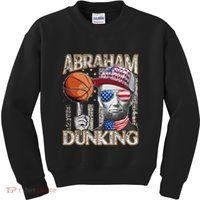 Abraham Dunking Abe Lincoln Basketball Patriotic 4th of July Kids Sweatshirt thumb 0