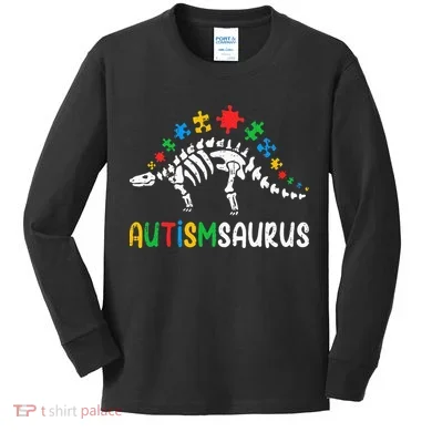 Autismsaurus Dinosaur Autism Awareness Kids Long Sleeve Shirt