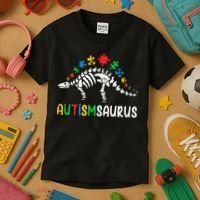 Autismsaurus Dinosaur Autism Awareness Kids T-Shirt thumb 3