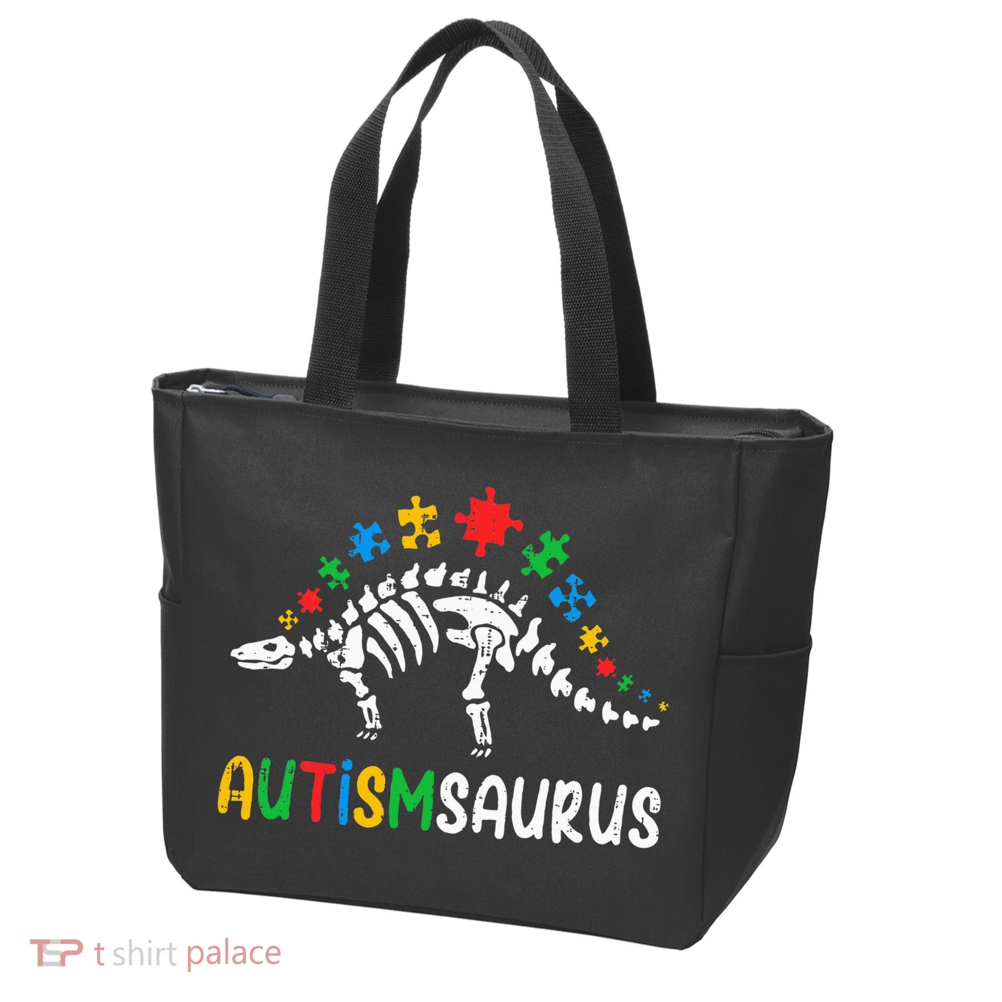 Autismsaurus Dinosaur Autism Awareness Tote Bag