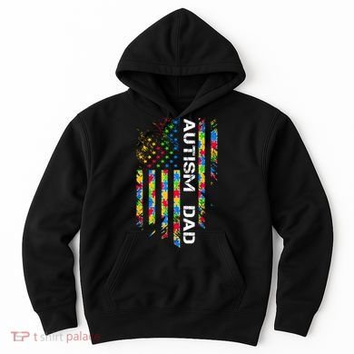 Autism Dad Awareness American Flag USA Hoodie