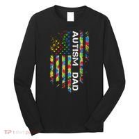 Autism Dad Awareness American Flag USA Long Sleeve Shirt thumb 0