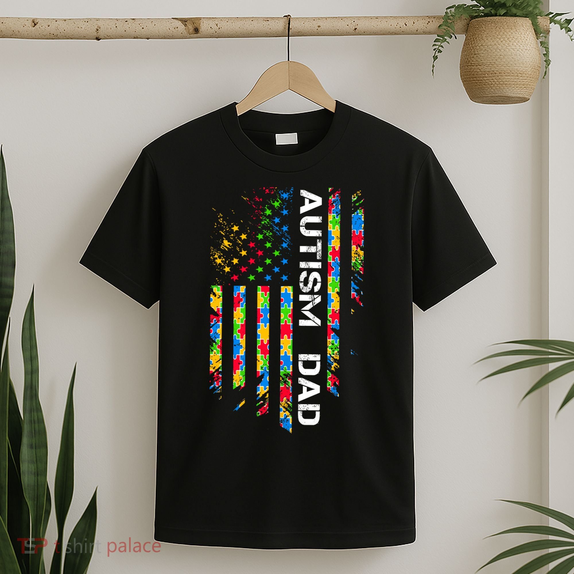 Autism Dad Awareness American Flag USA T-Shirt