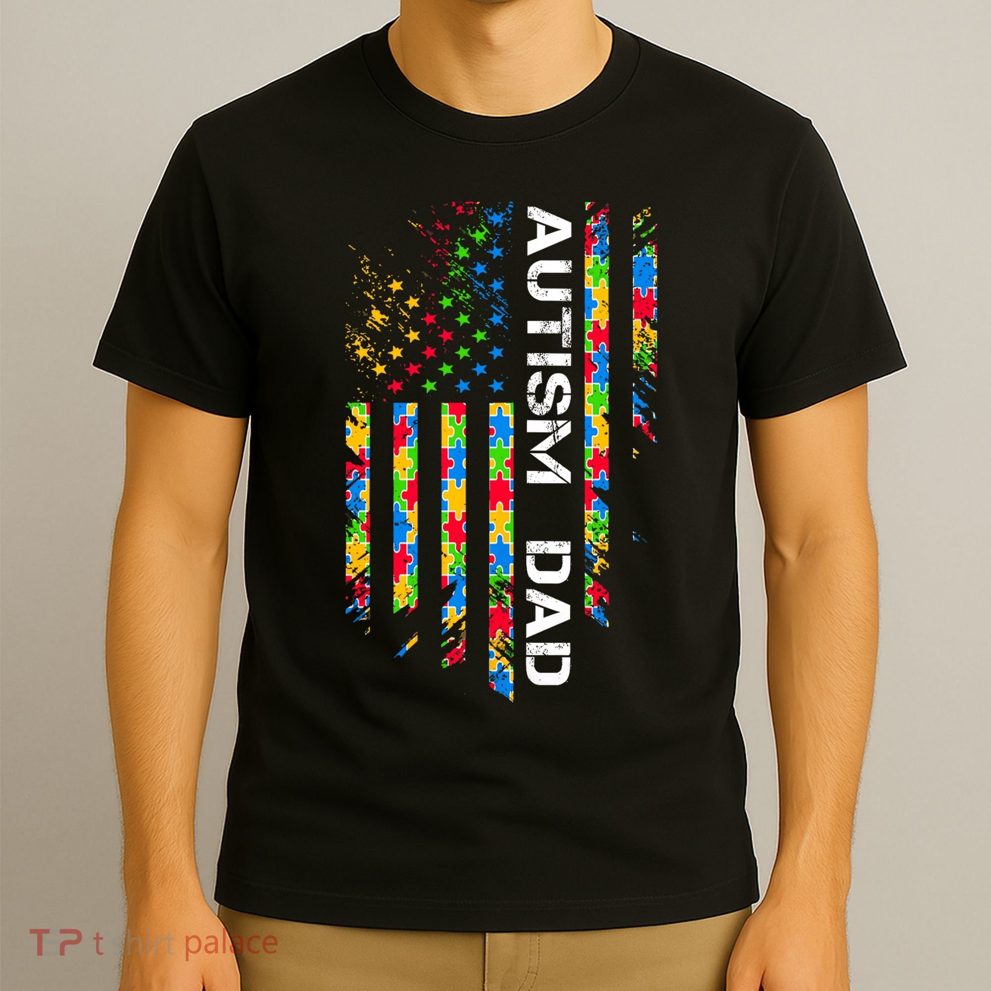 Autism Dad Awareness American Flag USA T-Shirt