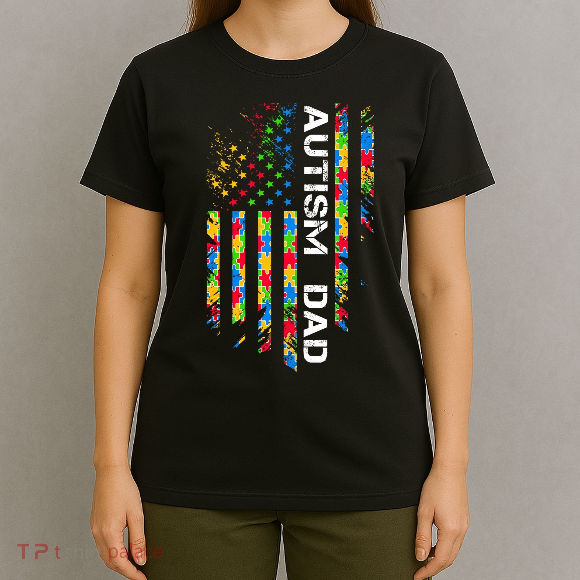 Autism Dad Awareness American Flag USA T-Shirt