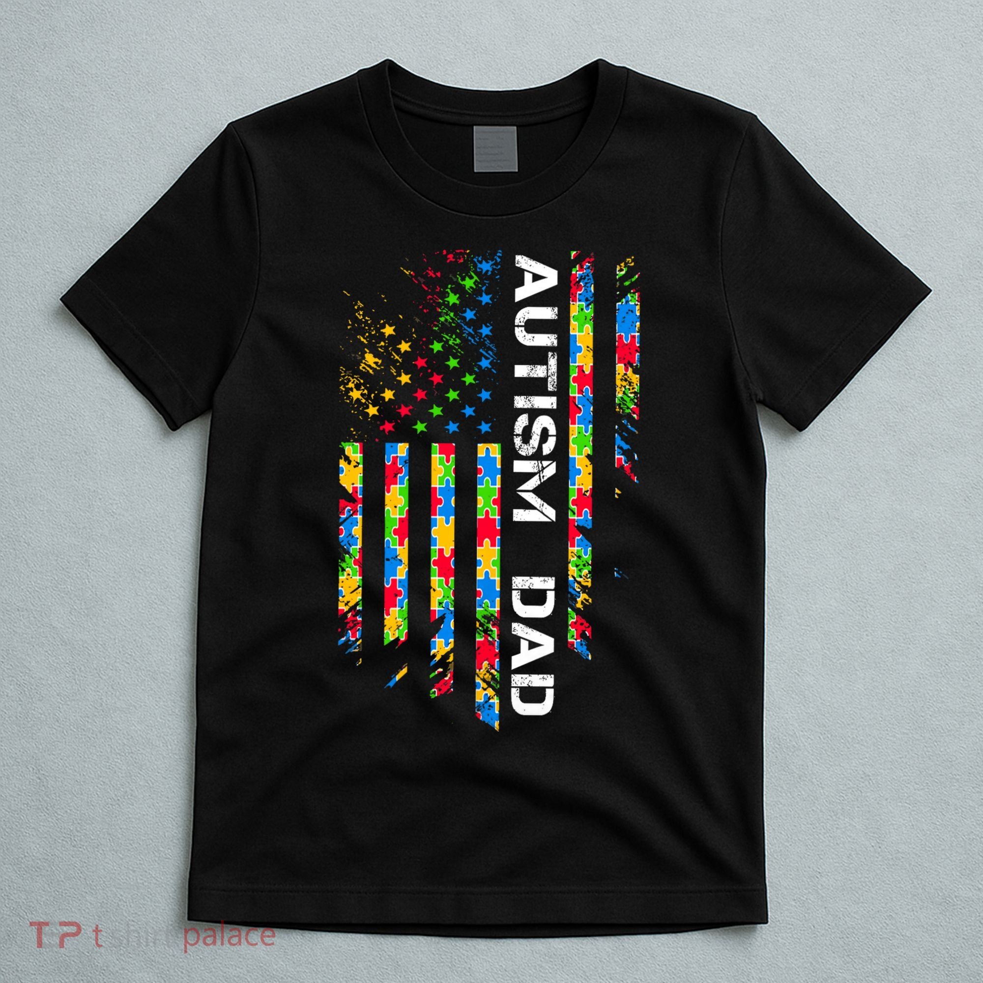 Autism Dad Awareness American Flag USA T-Shirt
