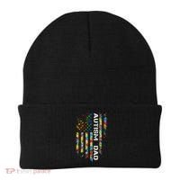 Autism Dad Awareness American Flag USA Beanie thumb 0