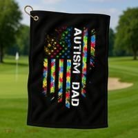 Autism Dad Awareness American Flag USA Golf Towel thumb 1