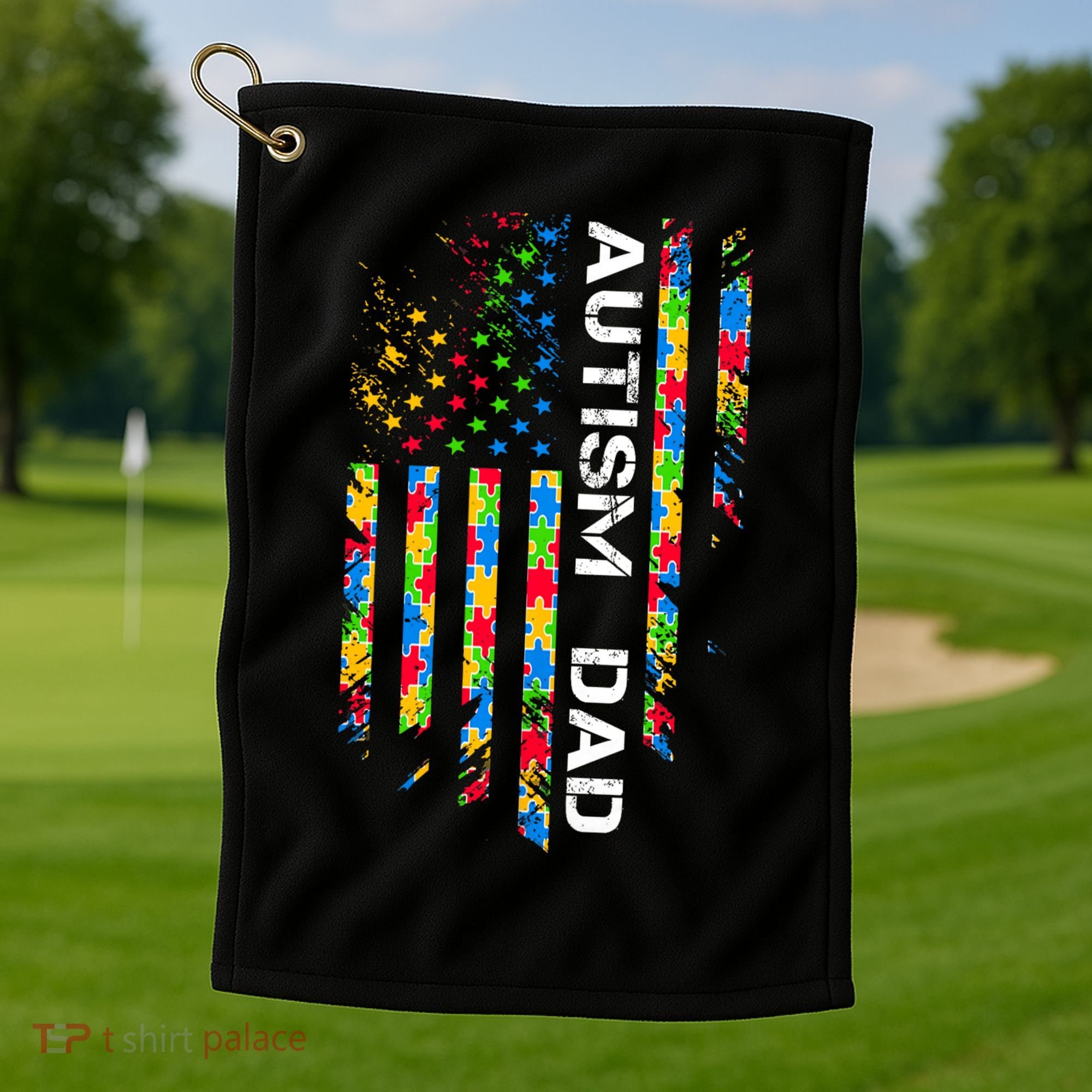 Autism Dad Awareness American Flag USA Golf Towel