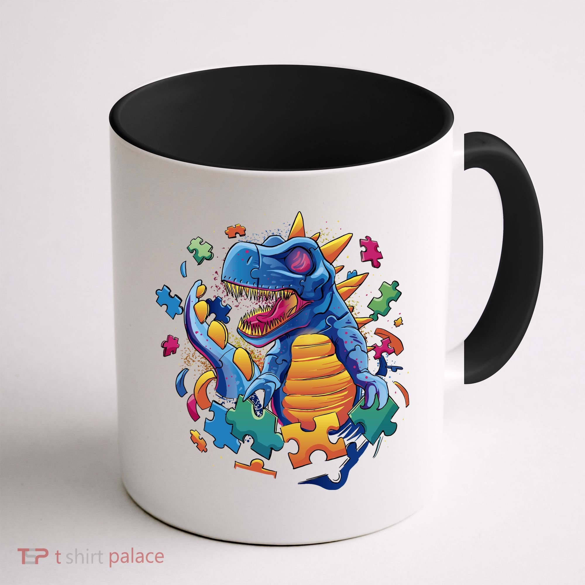 Autism Dinosaur And Puzzle Pieces Coffee Mug