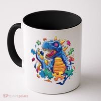 Autism Dinosaur And Puzzle Pieces Coffee Mug thumb 0