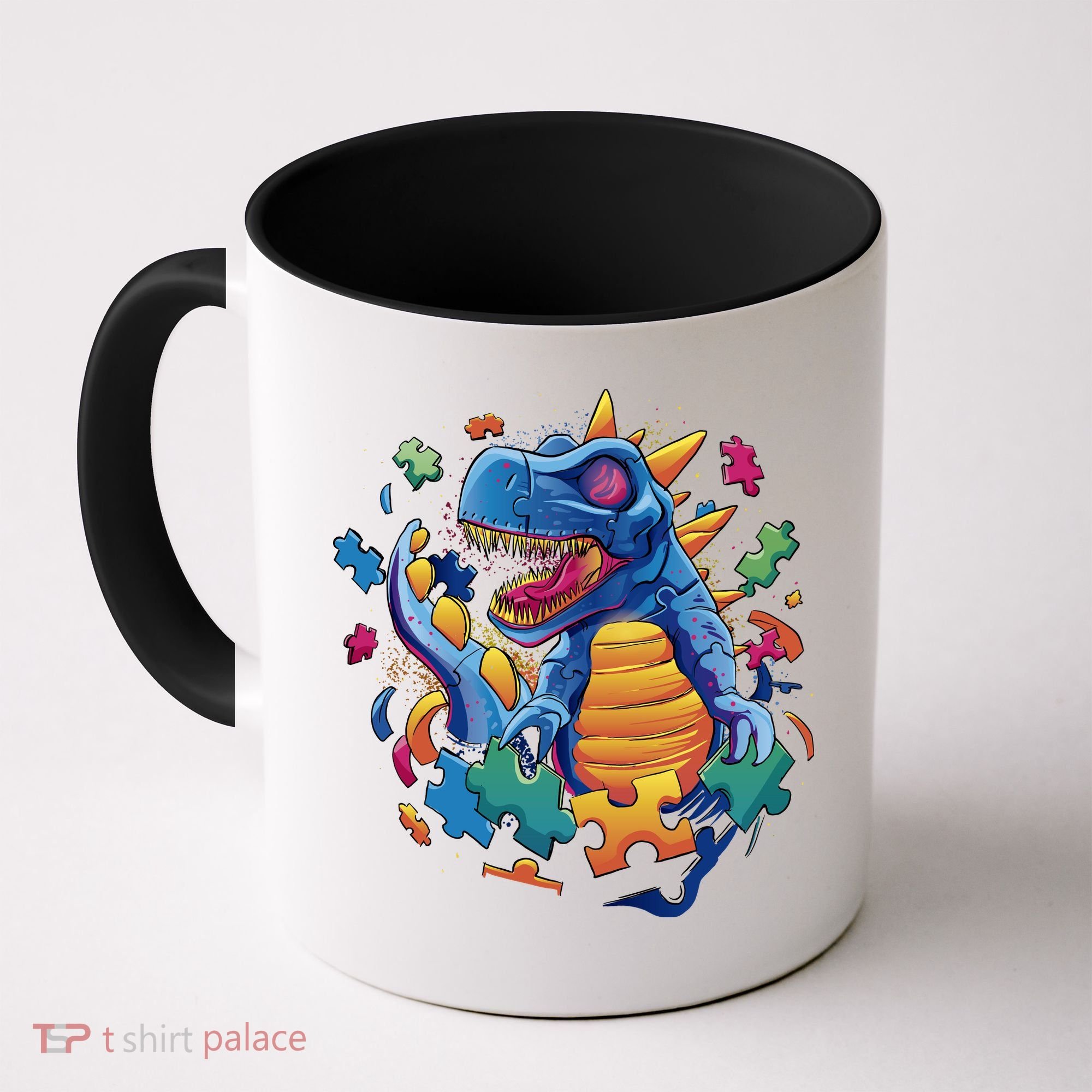 Autism Dinosaur And Puzzle Pieces Coffee Mug