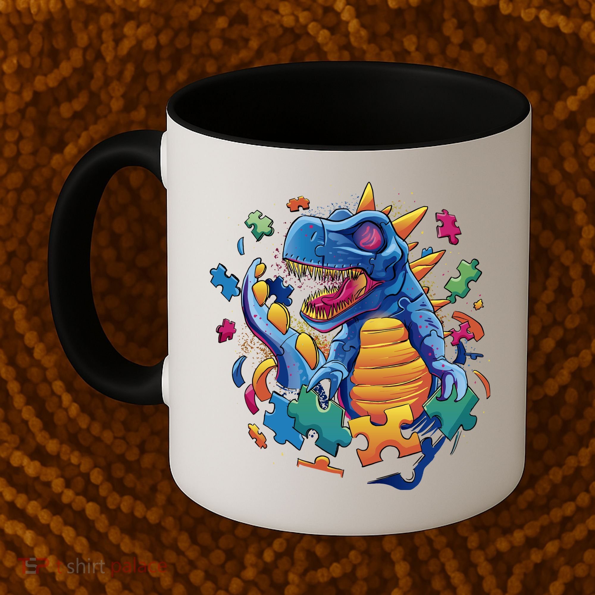 Autism Dinosaur And Puzzle Pieces Coffee Mug