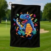 Autism Dinosaur And Puzzle Pieces Golf Towel thumb 1