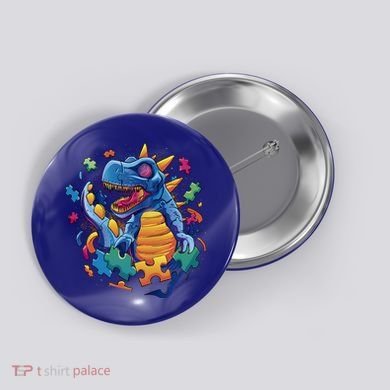 Autism Dinosaur And Puzzle Pieces Button
