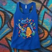 Autism Dinosaur And Puzzle Pieces Women's Tank Top thumb 3