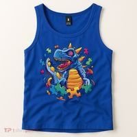 Autism Dinosaur And Puzzle Pieces Tank Top thumb 2