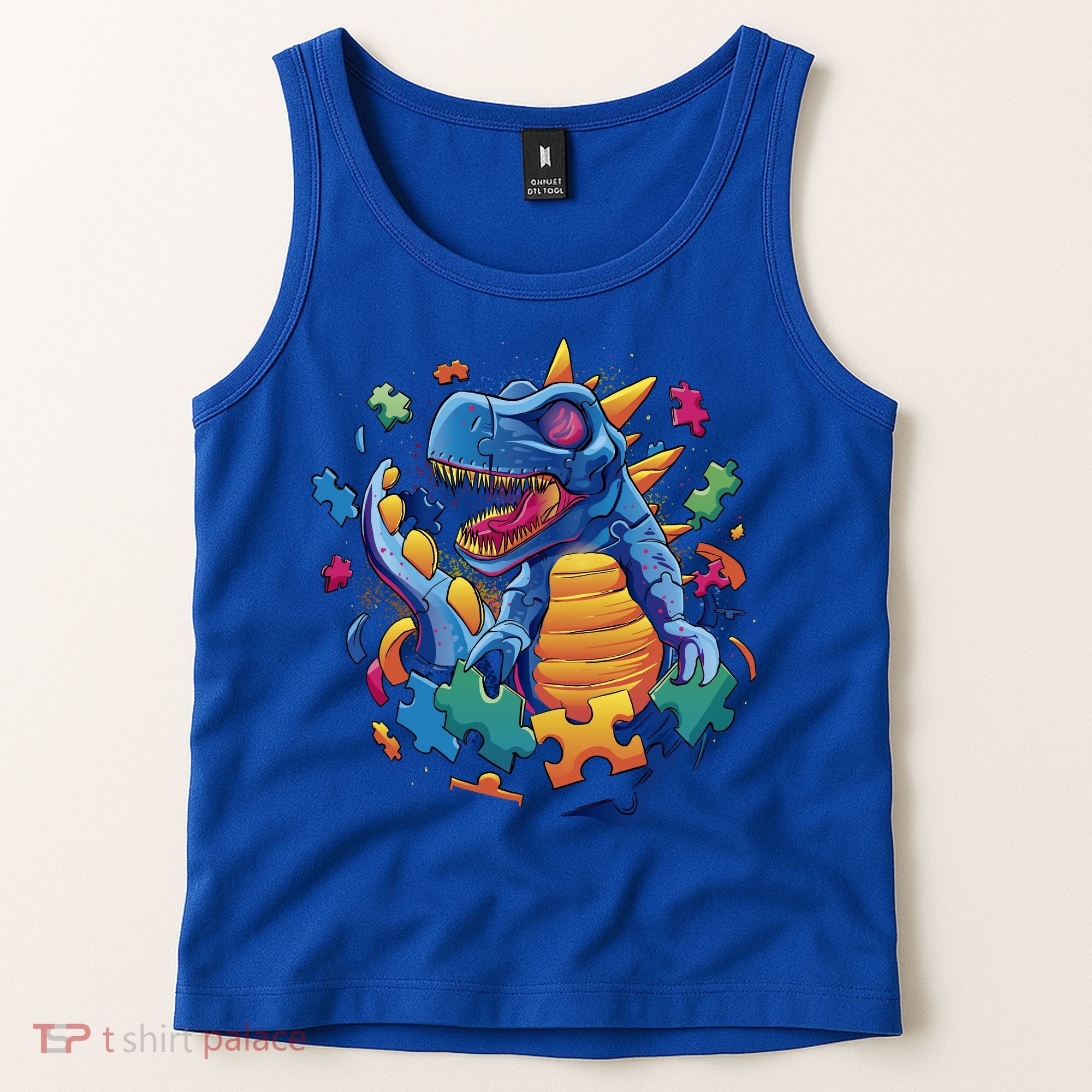 Autism Dinosaur And Puzzle Pieces Tank Top