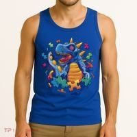 Autism Dinosaur And Puzzle Pieces Tank Top thumb 3