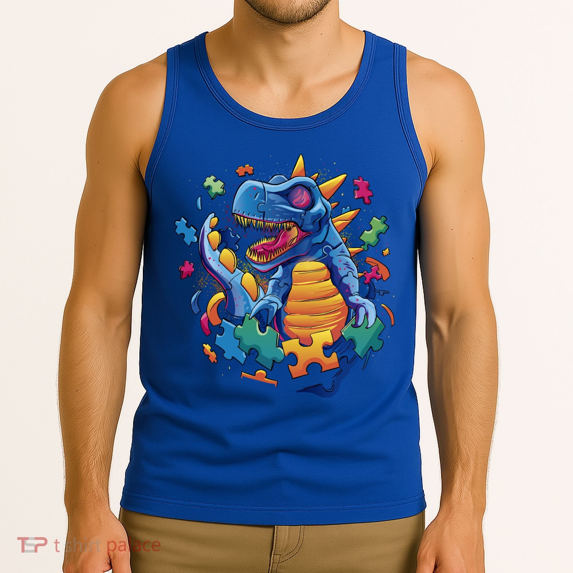 Autism Dinosaur And Puzzle Pieces Tank Top