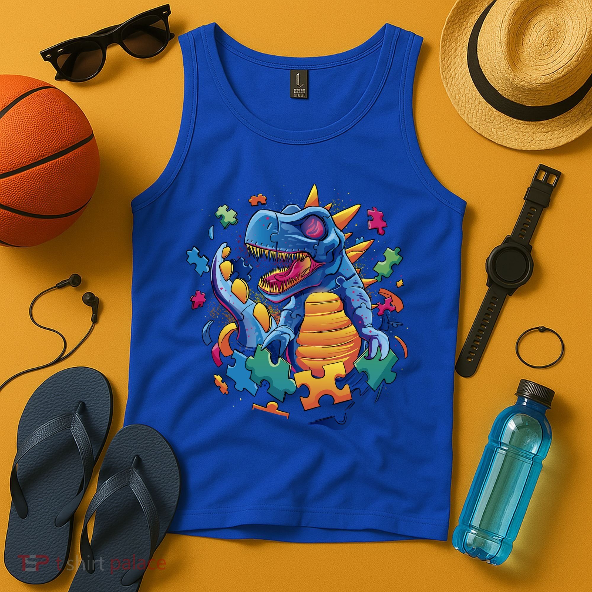 Autism Dinosaur And Puzzle Pieces Tank Top
