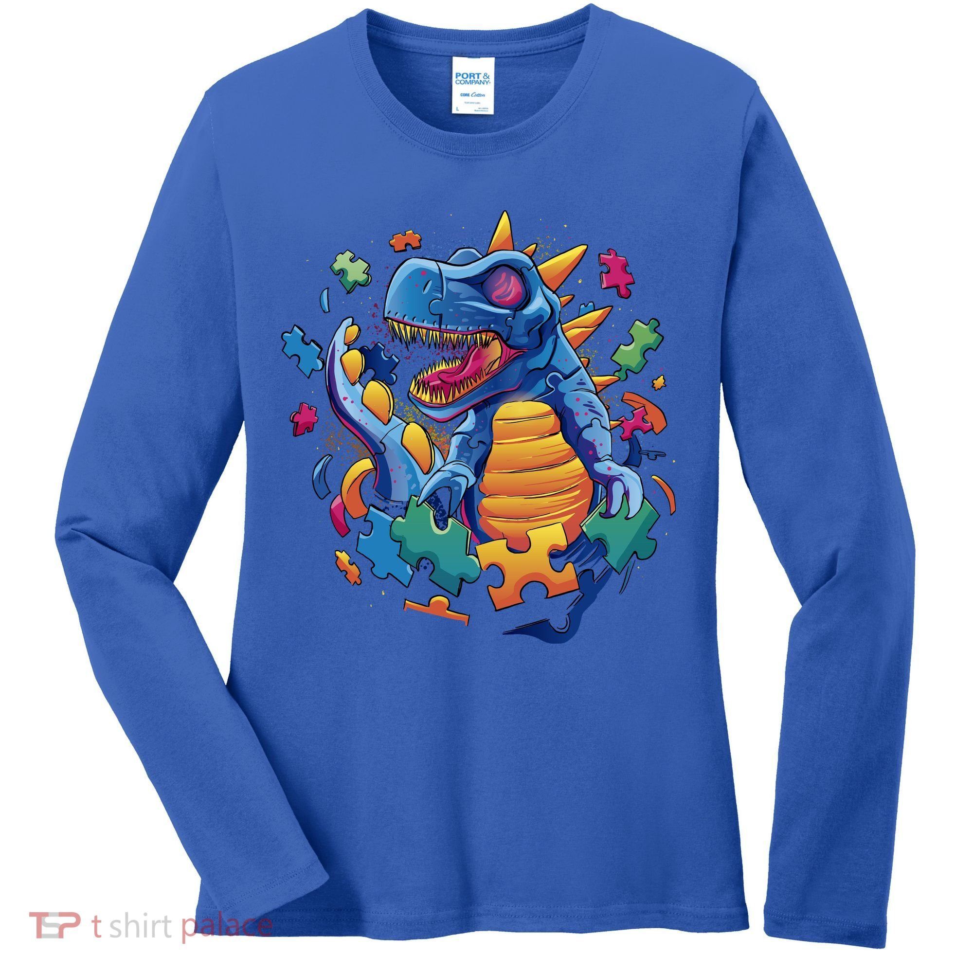 Autism Dinosaur And Puzzle Pieces Women's Long Sleeve Shirt