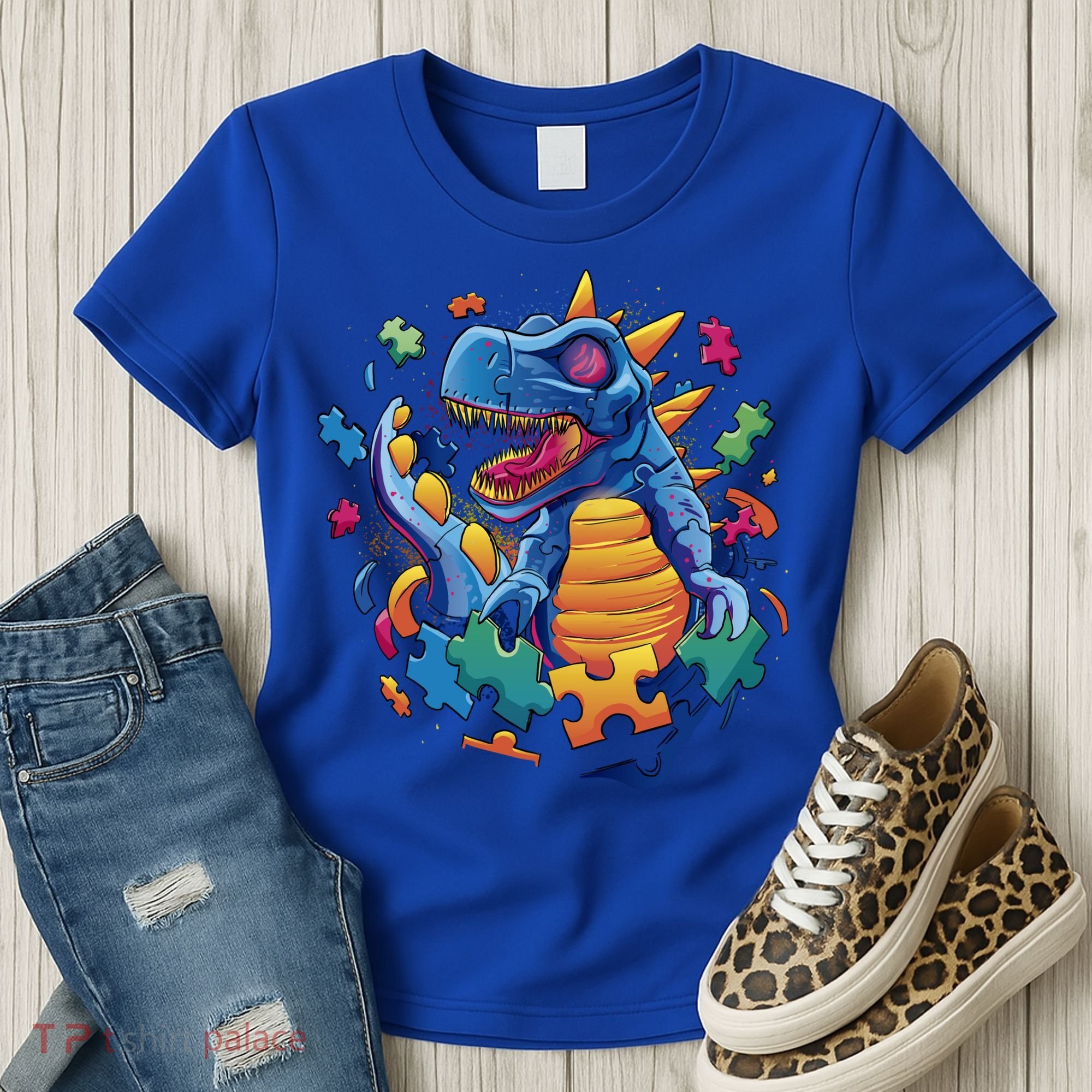 Autism Dinosaur And Puzzle Pieces Women's T-Shirt