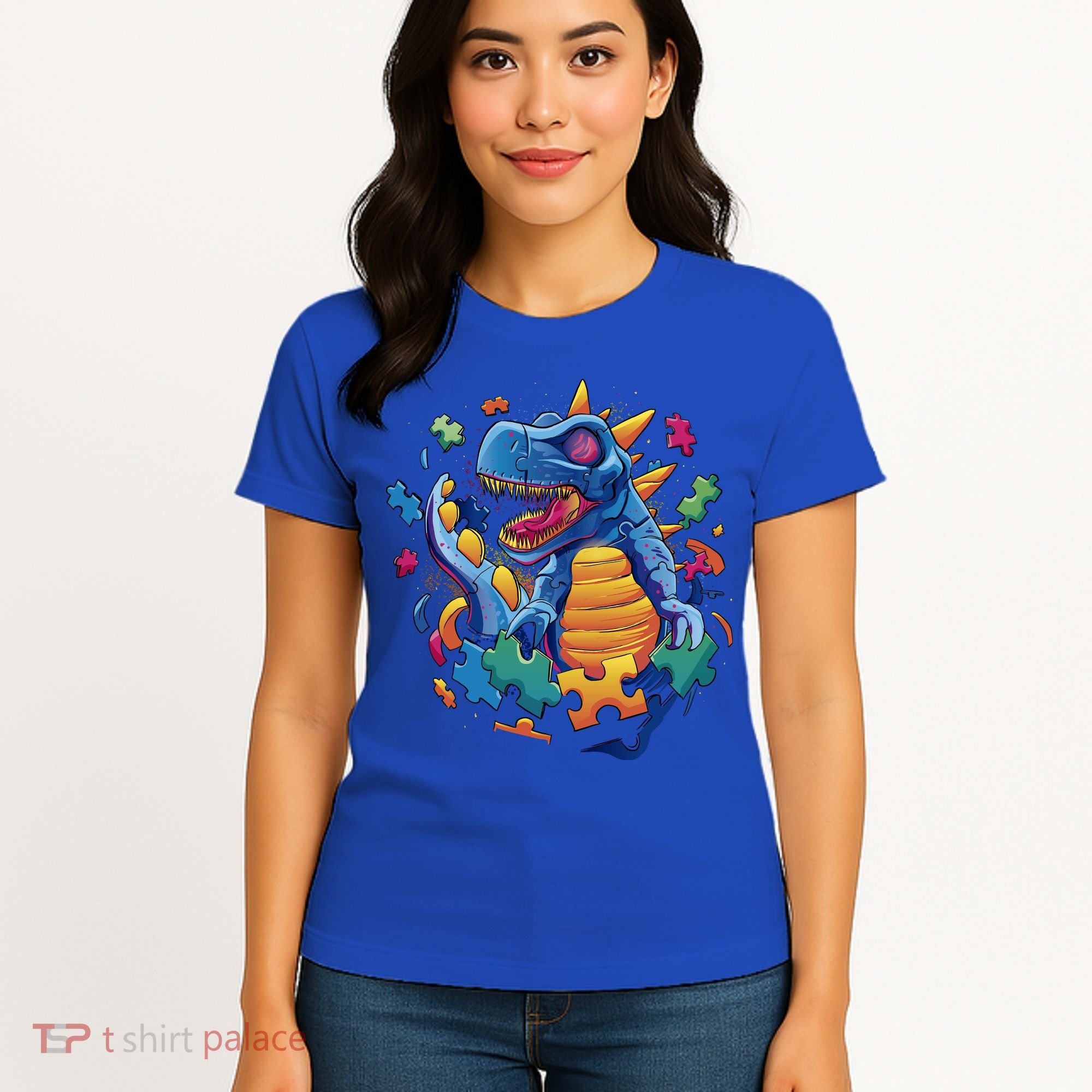 Autism Dinosaur And Puzzle Pieces Women's T-Shirt