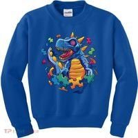 Autism Dinosaur And Puzzle Pieces Kids Sweatshirt thumb 0