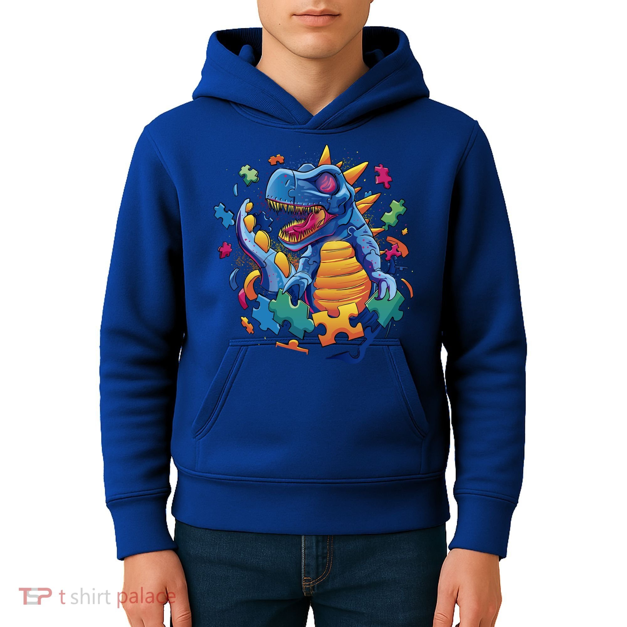Autism Dinosaur And Puzzle Pieces Kids Hoodie