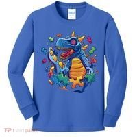 Autism Dinosaur And Puzzle Pieces Kids Long Sleeve Shirt thumb 0