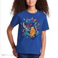 Autism Dinosaur And Puzzle Pieces Kids T-Shirt thumb 2