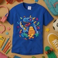 Autism Dinosaur And Puzzle Pieces Kids T-Shirt thumb 3