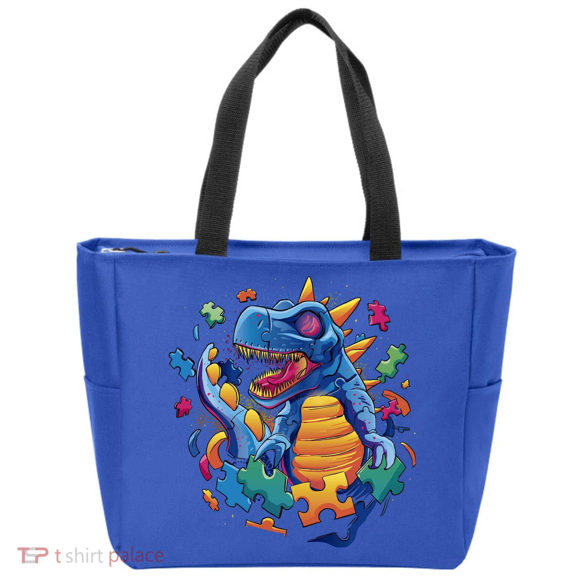 Autism Dinosaur And Puzzle Pieces Tote Bag