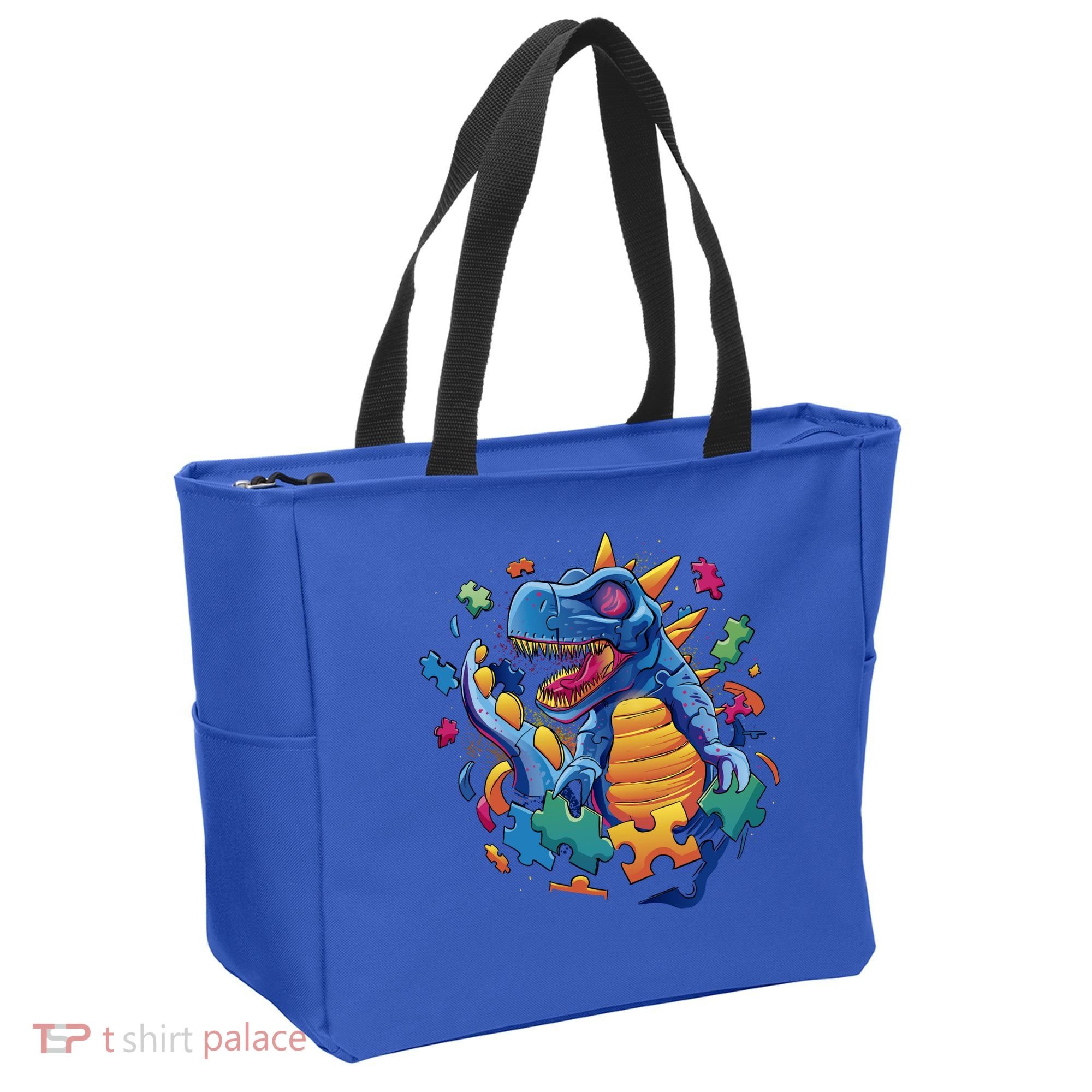 Autism Dinosaur And Puzzle Pieces Tote Bag
