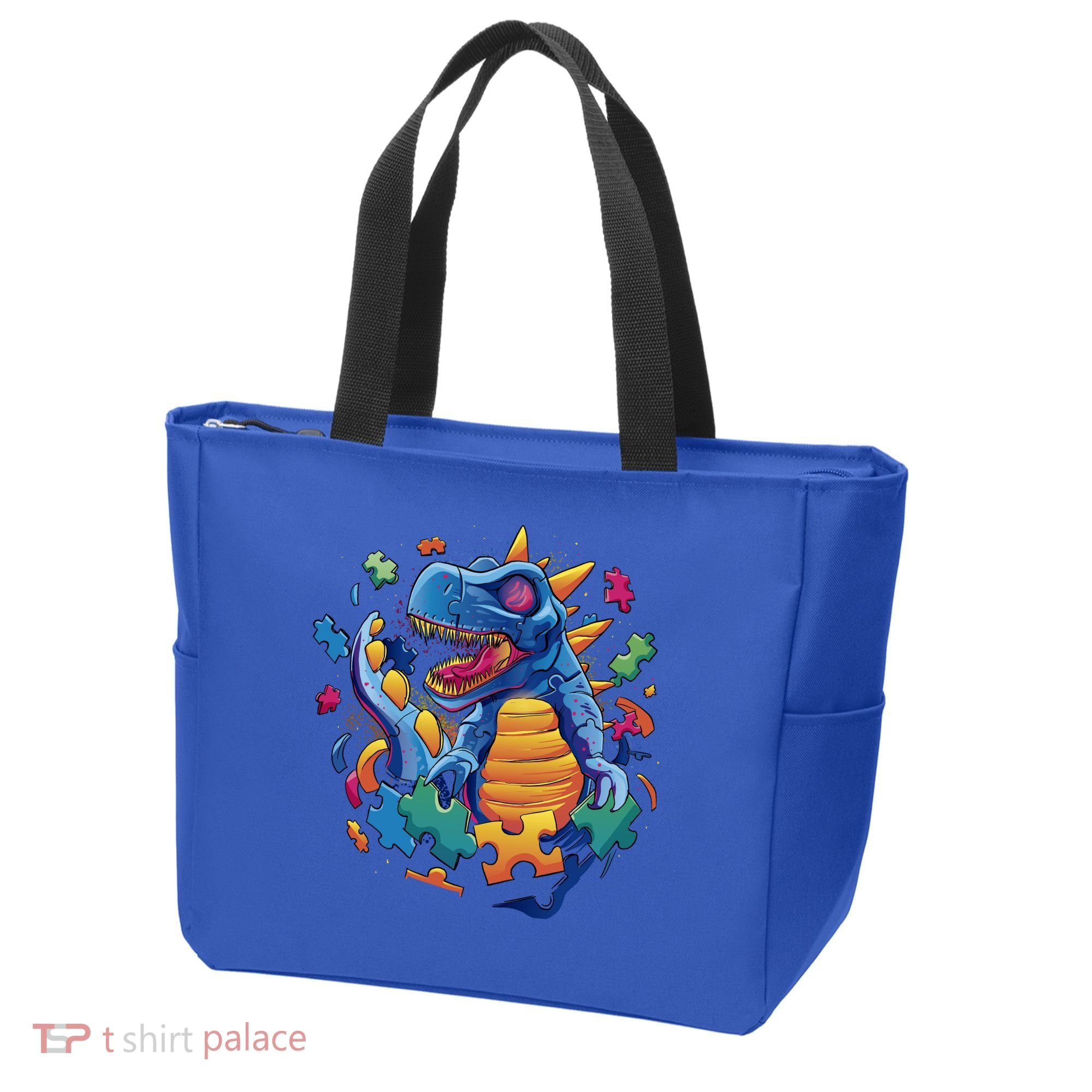 Autism Dinosaur And Puzzle Pieces Tote Bag