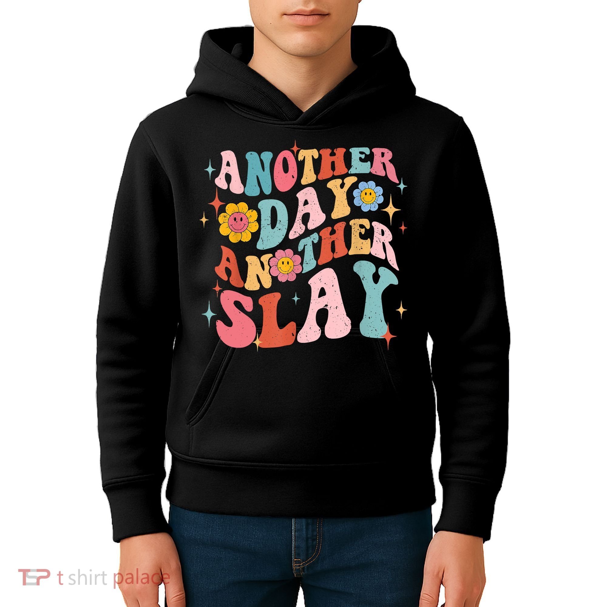Another Day Another Slay Groovy Inspired Positive Vibes Kids Hoodie