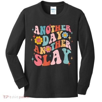 Another Day Another Slay Groovy Inspired Positive Vibes Kids Long Sleeve Shirt