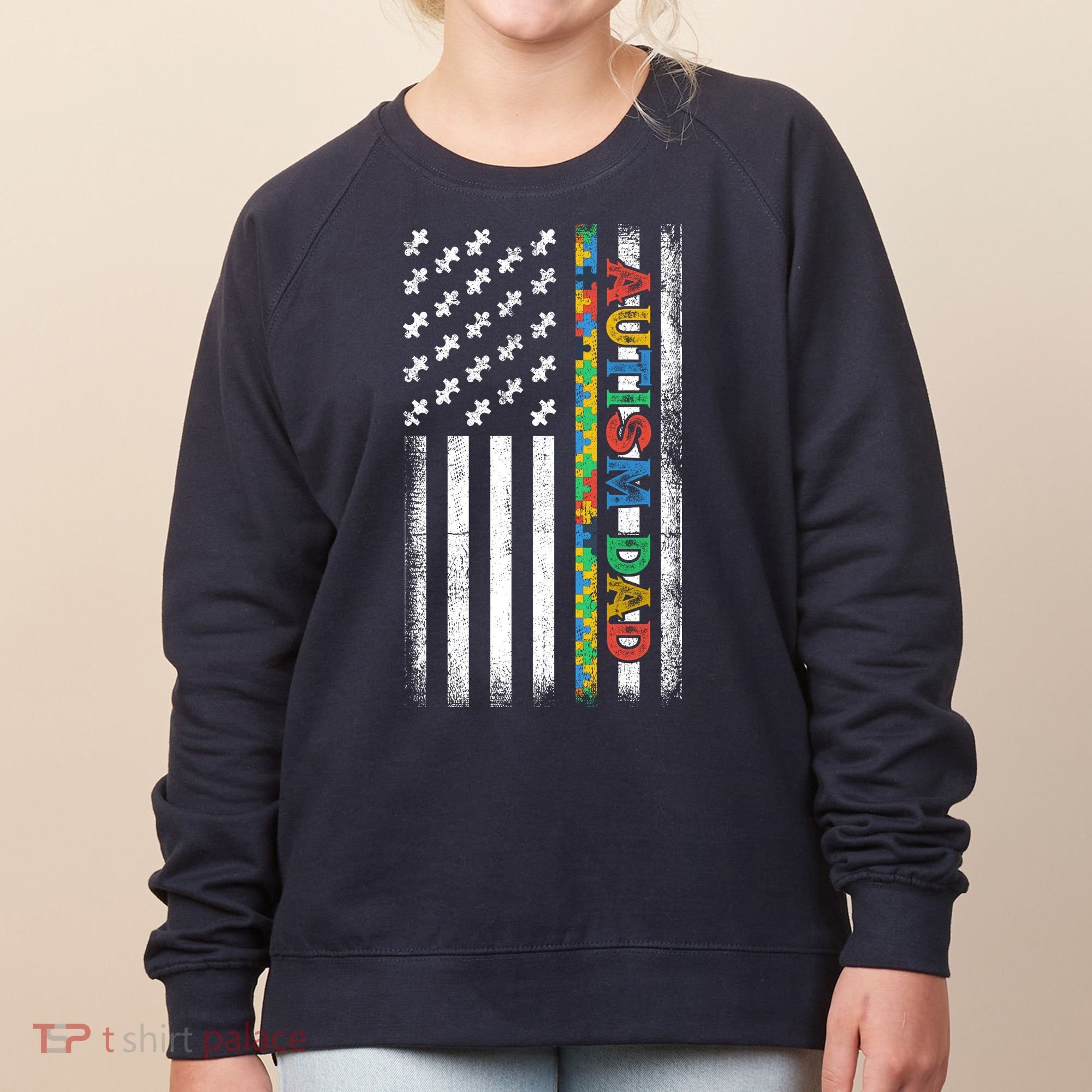Autism Dad Awareness American Flag USA Women's Sweatshirt
