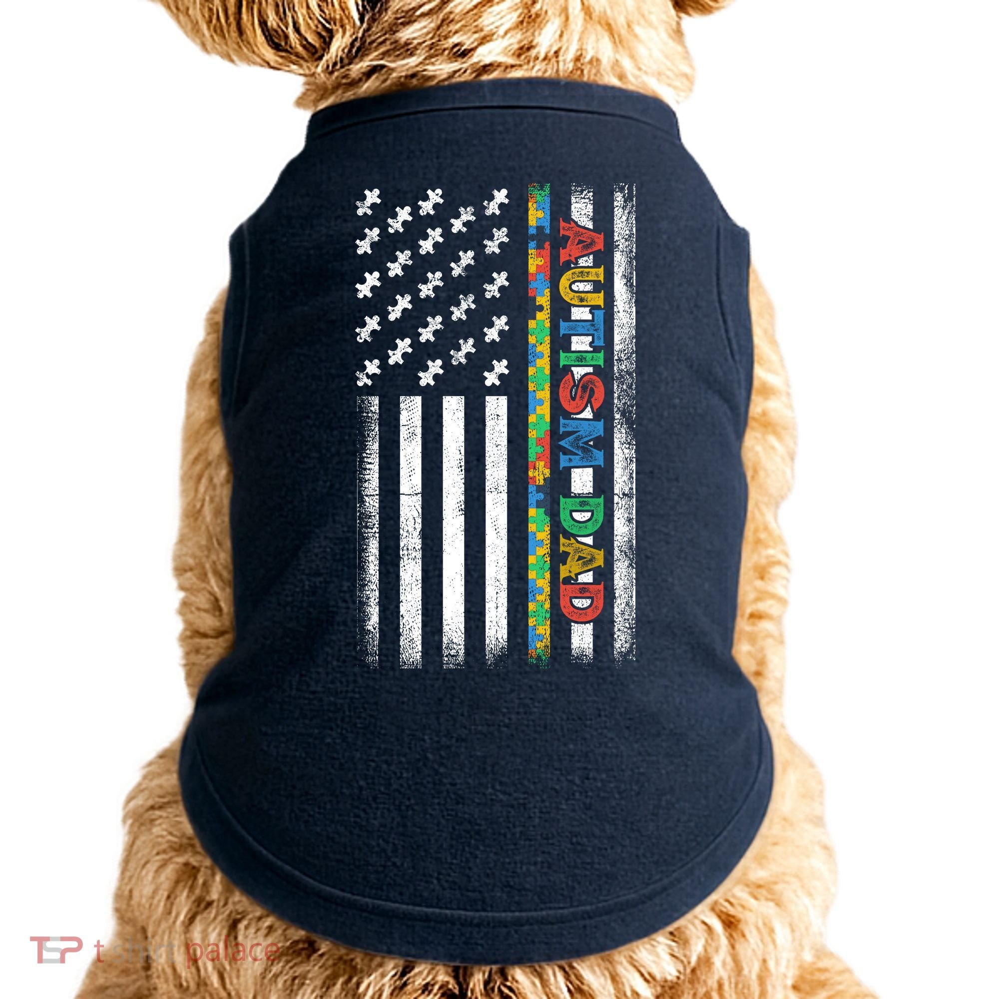Autism Dad Awareness American Flag USA Doggie Tank