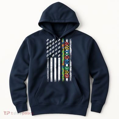 Autism Dad Awareness American Flag USA Hoodie