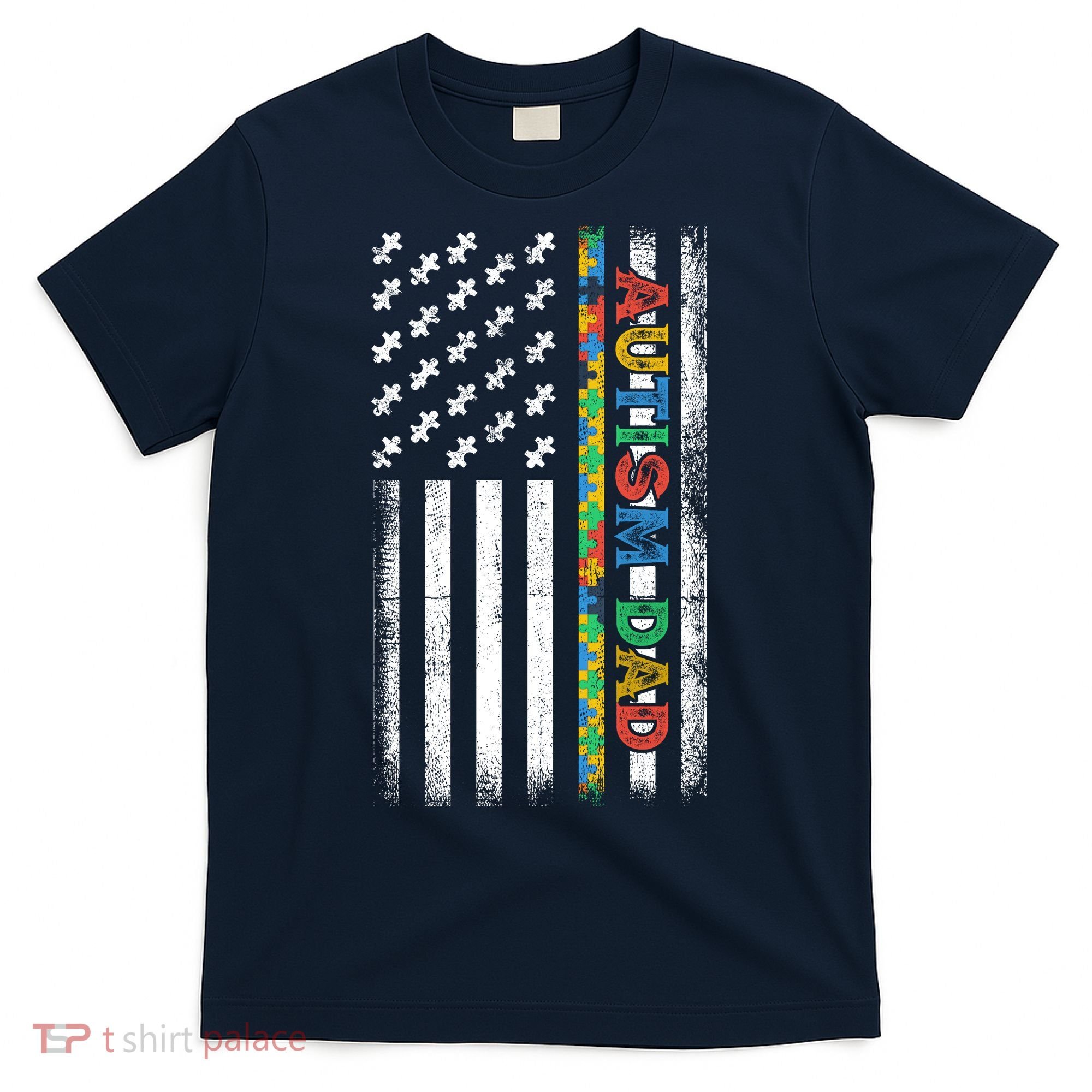 Autism Dad Awareness American Flag USA T-Shirt