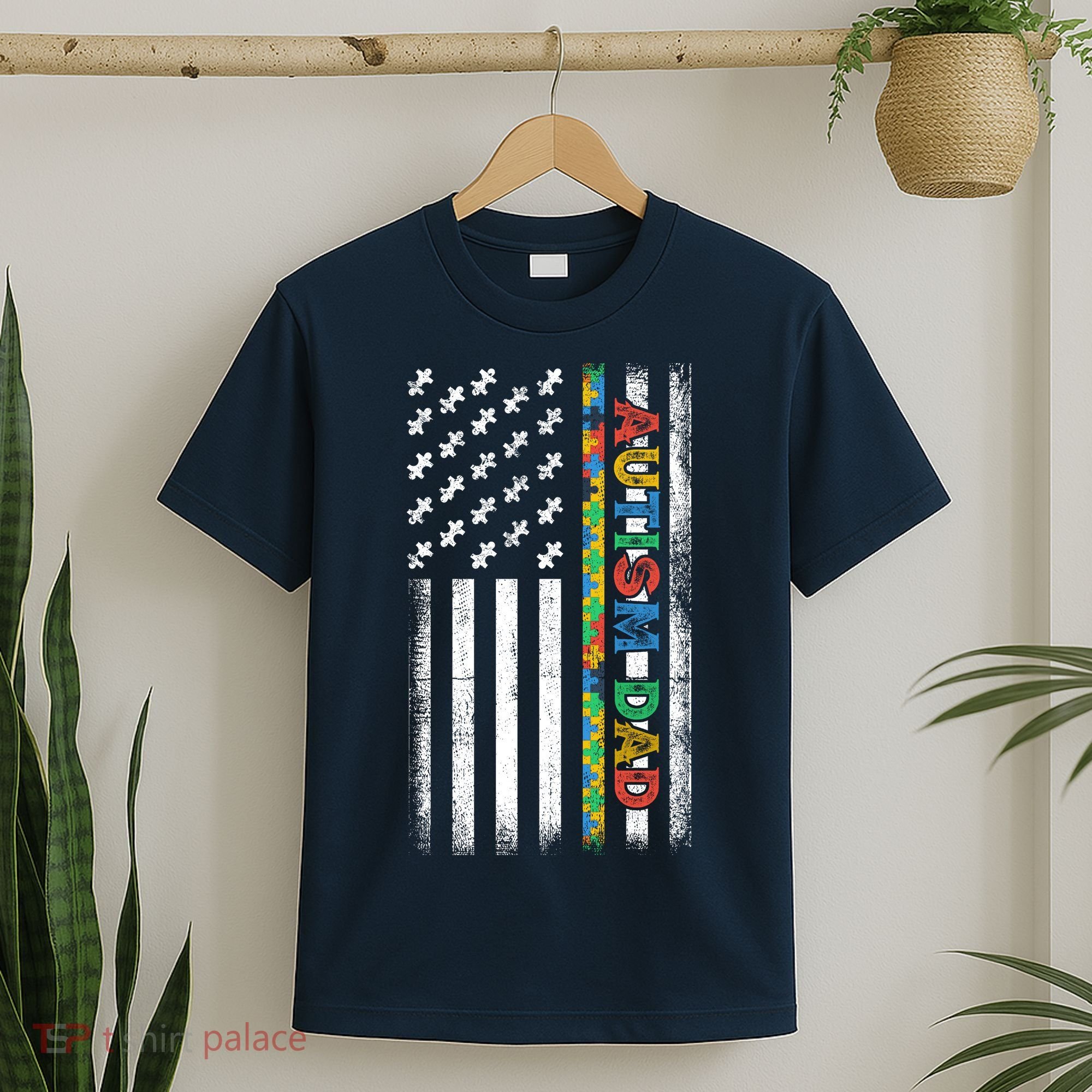 Autism Dad Awareness American Flag USA T-Shirt