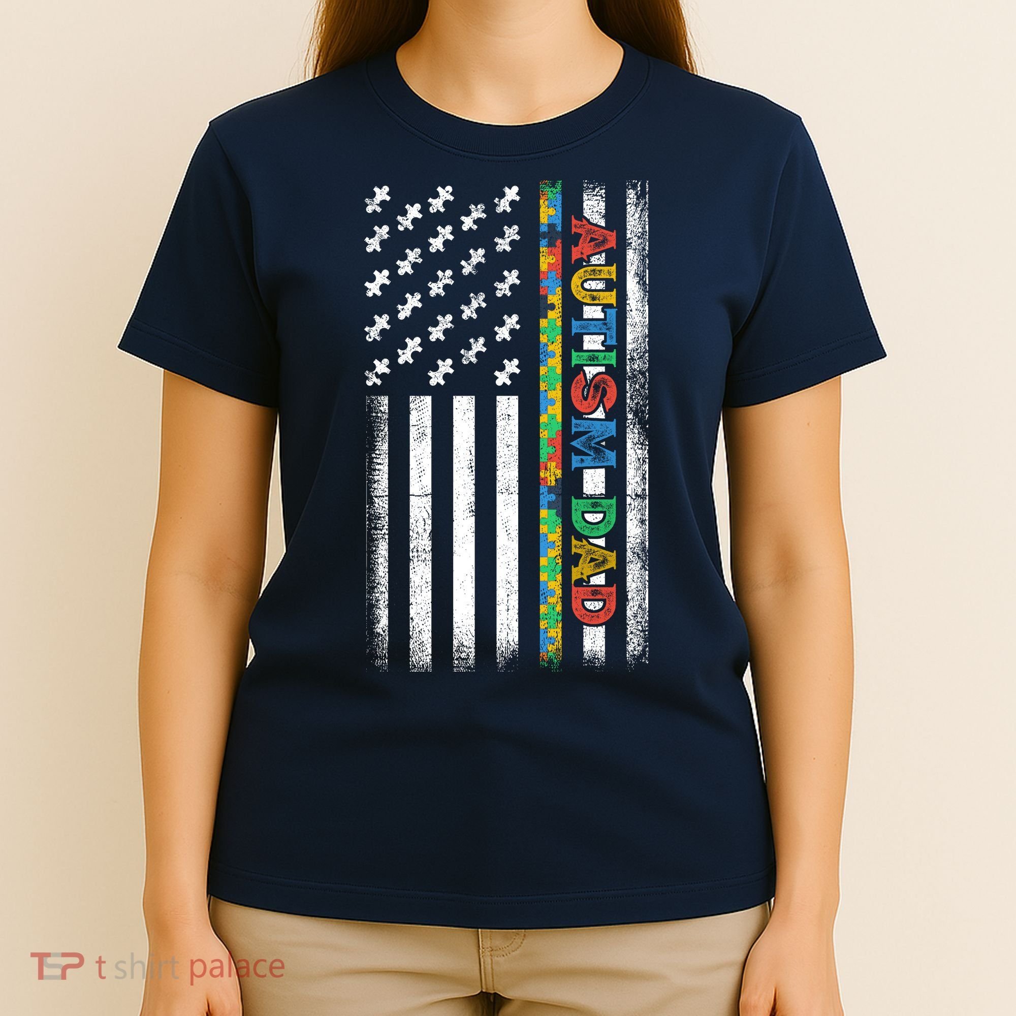 Autism Dad Awareness American Flag USA T-Shirt