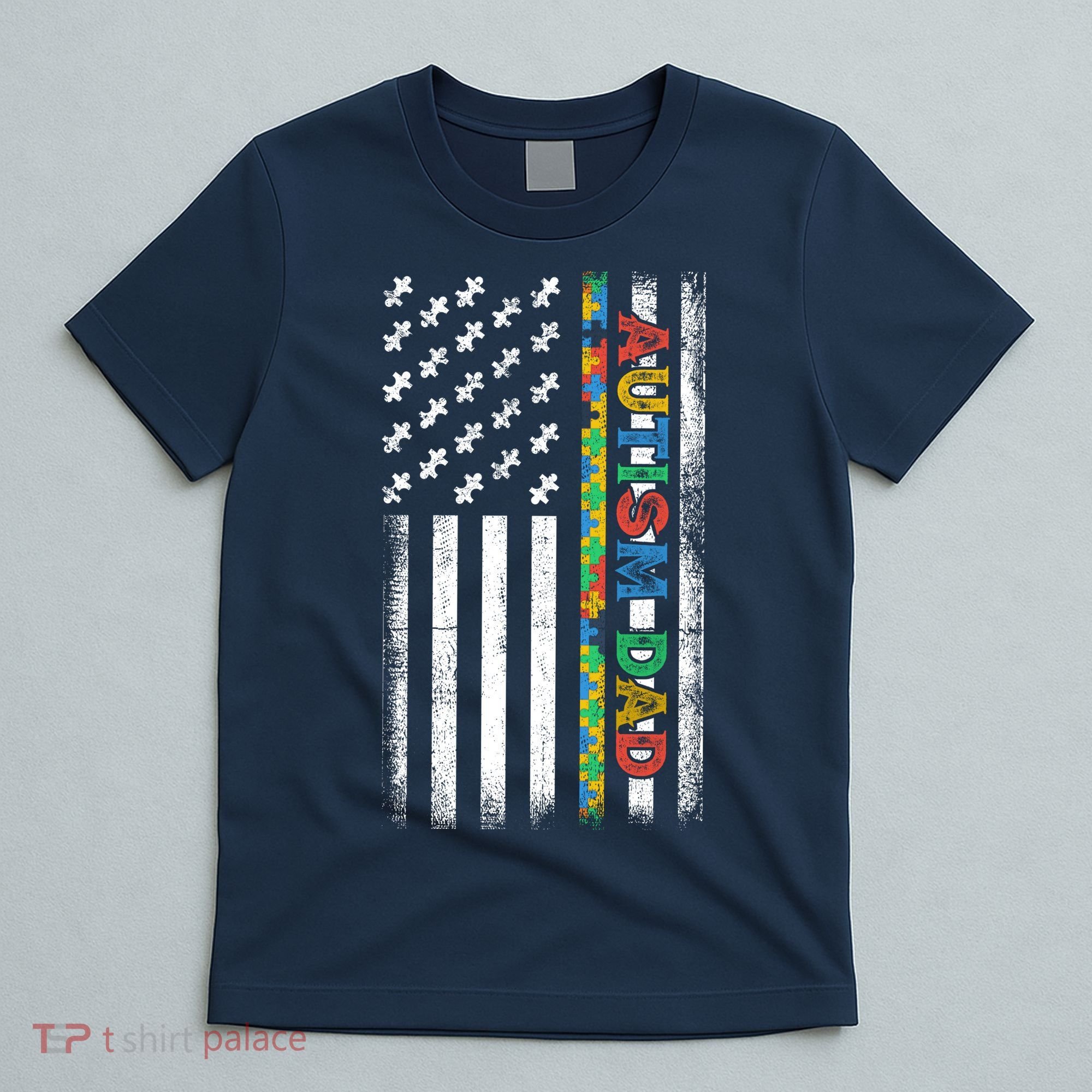 Autism Dad Awareness American Flag USA T-Shirt