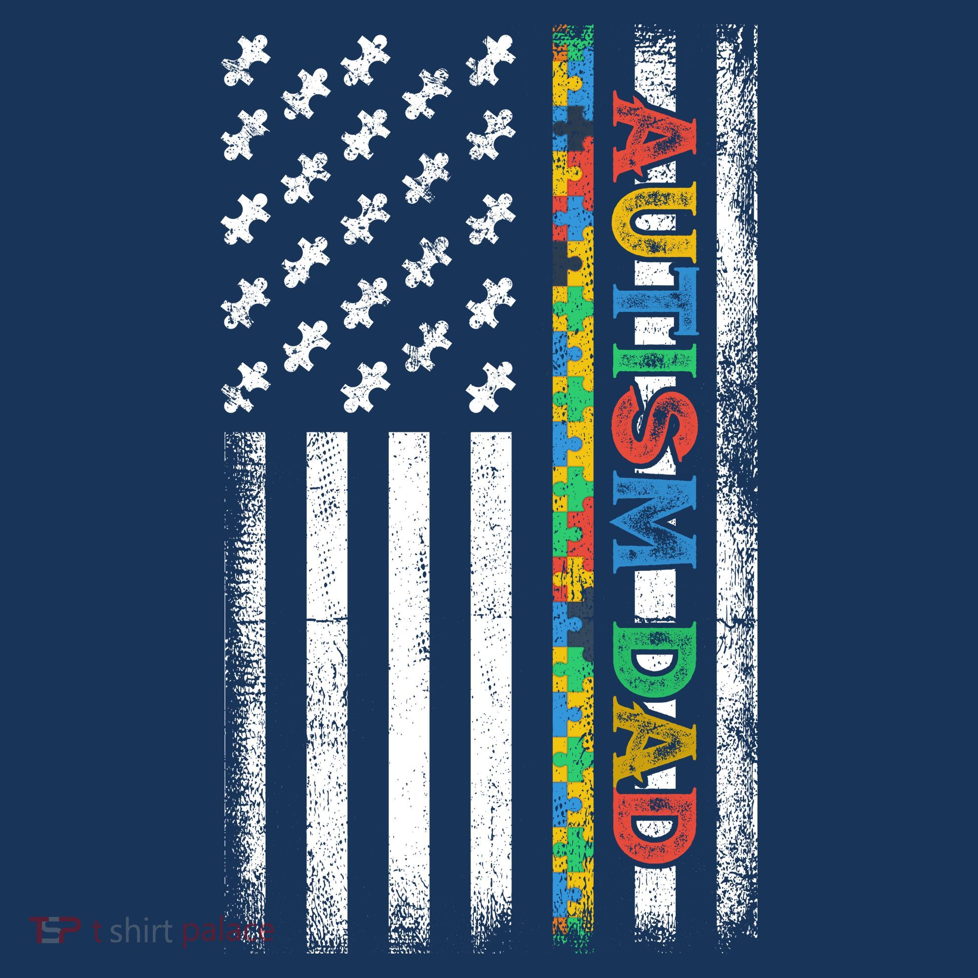 Autism Dad Awareness American Flag USA T-Shirt