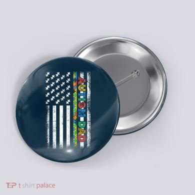 Autism Dad Awareness American Flag USA Button