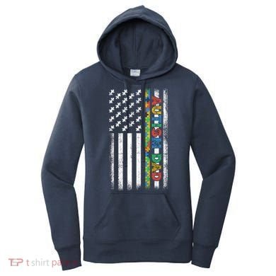 Autism Dad Awareness American Flag USA Women's Hoodie